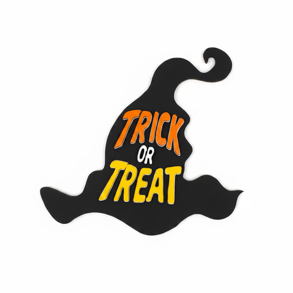 Trick or Treat Witch Hat Sign on white background