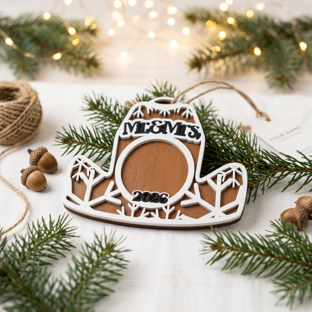 Mr. & Mrs. Cowboy Hat Wood Christmas Ornament lifestyle photo